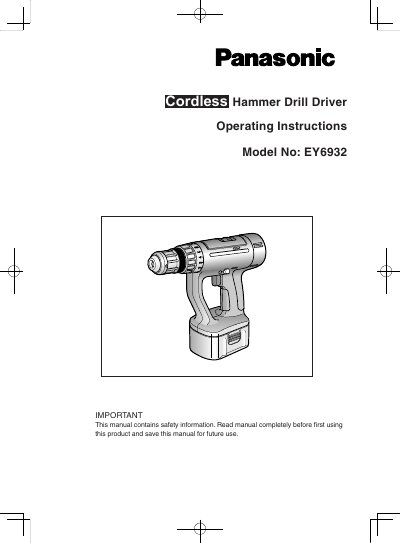 Panasonic EY6932 Hammer Drill Driver Operating Instructions - cover page