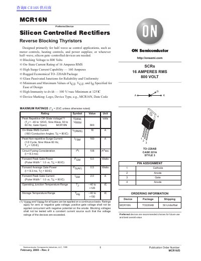 ON Semiconductor MCR16N handbook - cover page