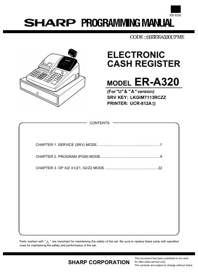 Sharp ER-A320 Service Manual - cover page
