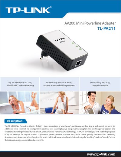 TP-LINK AV200 Mini Powerline Adapter TL-PA211 User Guide - cover page