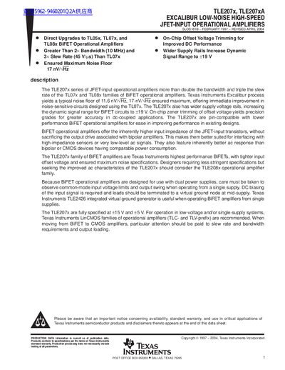 TEXAS INSTRUMENTS TLE207x TLE207xA handbook - cover page