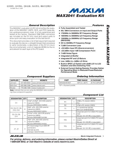 Maxim MAX2041 Evaluation Kit User Manual - cover page