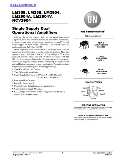 ON Semiconductor LM358/LM258/LM2904/LM2904A/LM2904V/NCV2904 Datasheet - cover page