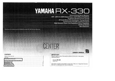 Yamaha RX-330 Stereo Receiver Owner's Manual - cover page