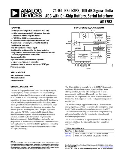 Analog Devices AD7763 24‑Bit ADC Datasheet - cover page