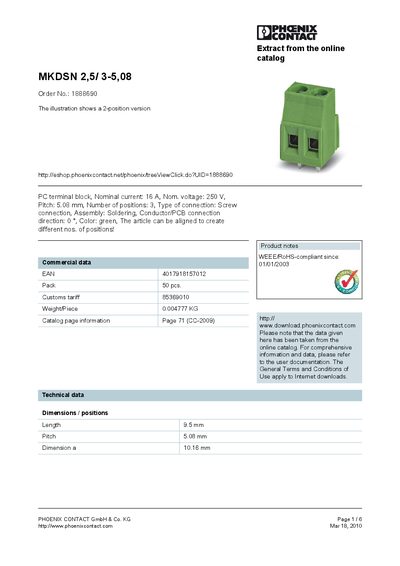 Phoenix Contact MKDSN 2,5/3-5,08 Product Data Sheet - cover page