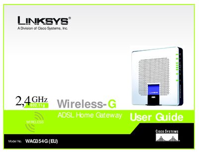 Linksys WAG354G Wireless-G ADSL Home Gateway User Manual - cover page