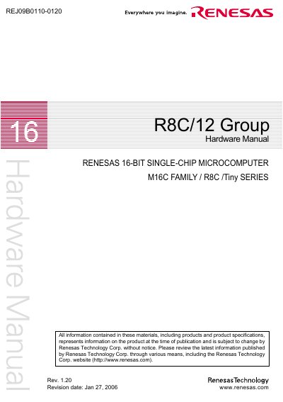 RENESAS - R8C/12 Group RENESAS 16-BIT SINGLE-CHIP MICROCOMPUTER M16C FAMILY R8C /Tiny SERIES  - cover page