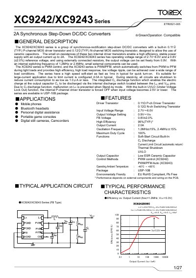 Torex XC9242/XC9243 Series 2A Synchronous Step-Down DC/DC Converters Datasheet - cover page