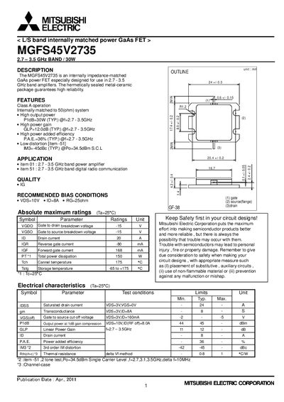 Mitsubishi Electric MGFS45V2735 Datasheet - cover page