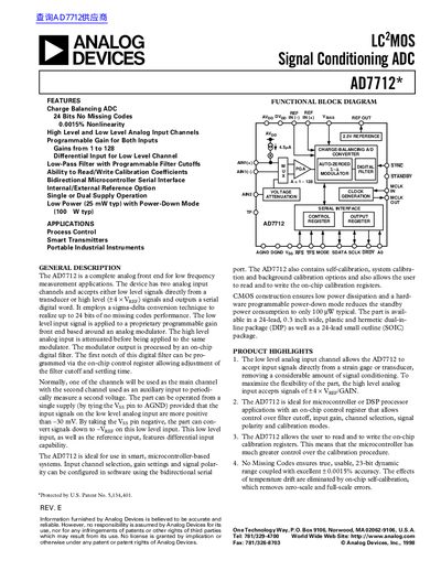 ANALOG DEVICES AD7712* LC 2 MOS Signal Conditioning ADC handbook - cover page