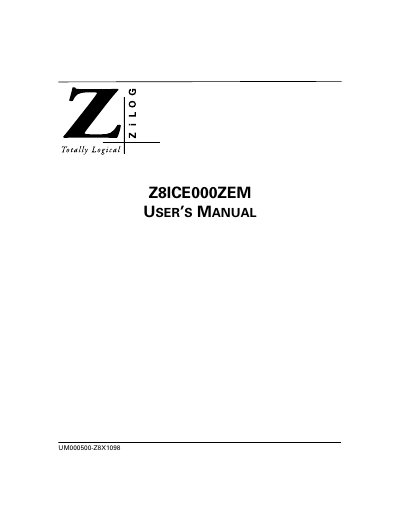 ZiLOG Z8ICE000ZEM USER'S MANUAL  - cover page