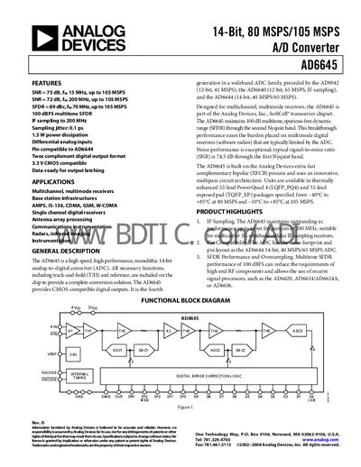 Analog Devices AD6645 Datasheet - cover page