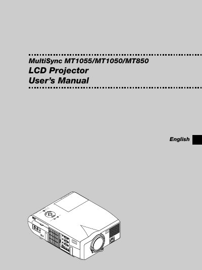 NEC MultiSync MT1055/MT1050/MT850 LCD Projector User Manual - cover page
