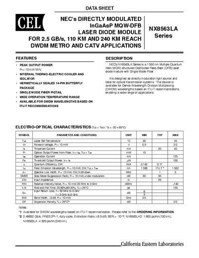 California Eastern Laboratories NX8563LA Datasheet - cover page