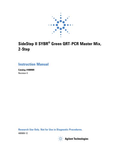 Agilent SideStep II SYBR Green QRT-PCR Master Mix 2-Step Instruction Manual
