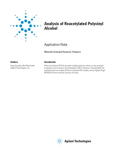 Analysis of Reacetylated Polyvinyl Alcohol Application Note - cover page