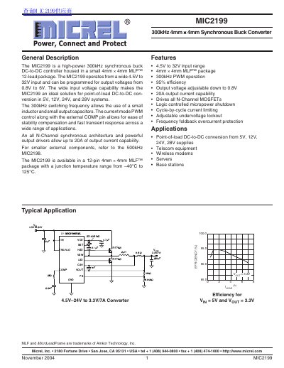 Micrel MIC2199 Synchronous Buck Converter Datasheet - cover page