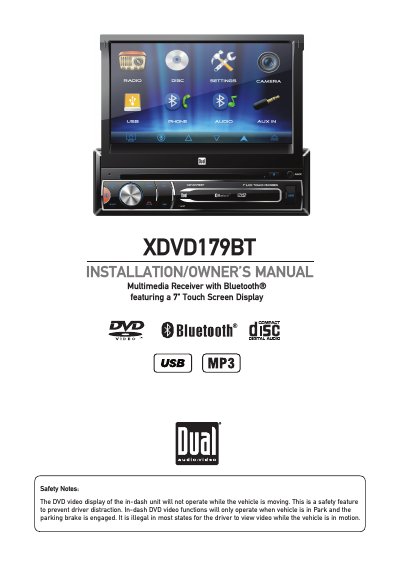 DUAL XDVD179BT Multimedia Receiver Installation and Owner's Manual - cover page