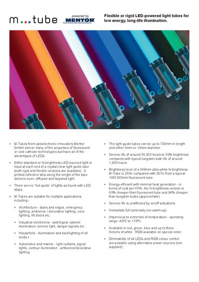 Mentor M‑Tube Flexible and Rigid LED Light Tubes Product Leaflet - cover page