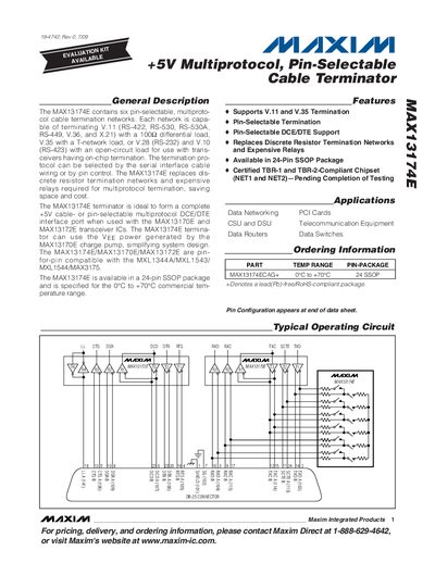 Maxim MAX13174E Cable Terminator Datasheet - cover page