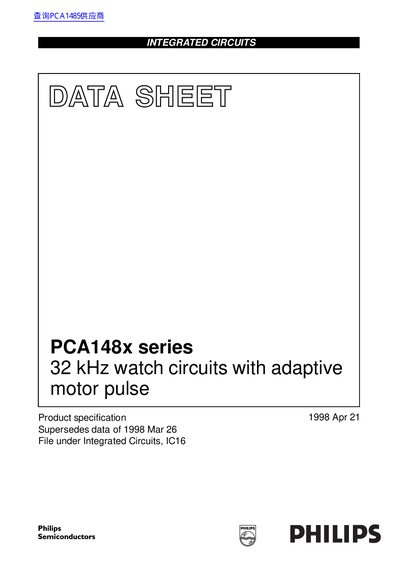 Philips PCA148x Series 32 kHz Watch Circuit Adaptive Motor Pulse Datasheet - cover page