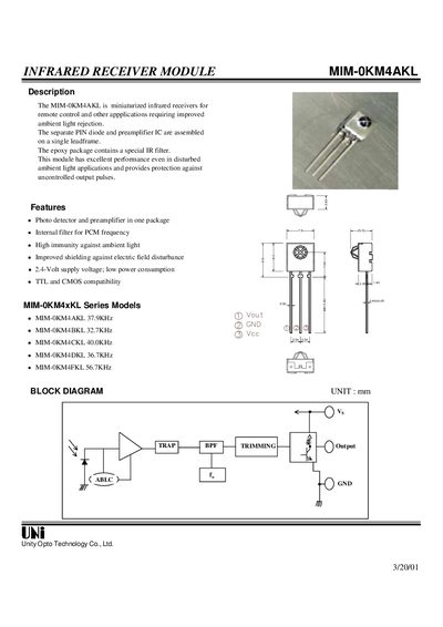 INFRARED RECEIVER MODULE MIM-0KM4AKL - cover page