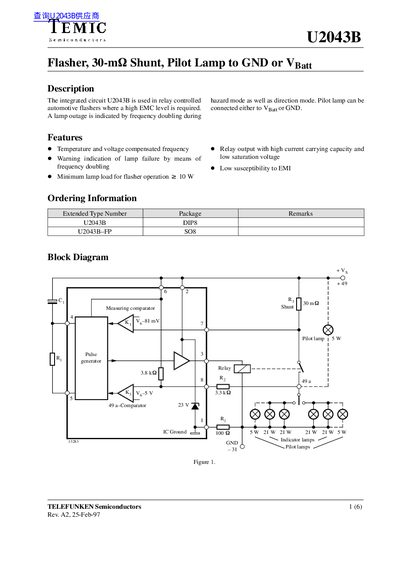 TEMIC U2043B Flasher Datasheet - cover page