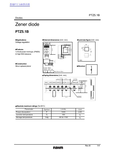 ROHM PTZ5.1B Zener Diode Datasheet - cover page