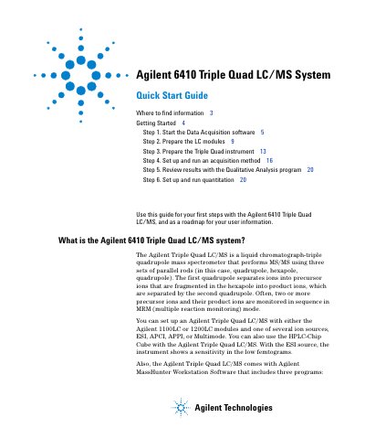 Agilent 6410 Triple Quad LC/MS Quick Start Guide