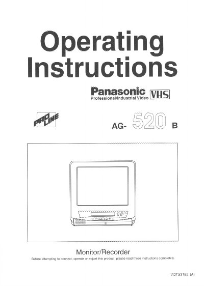 Panasonic AG-520B Professional/Industrial Video Monitor/Recorder Operating Instructions - cover page