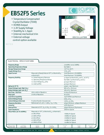 Ecliptek EB52F5 Series TCXO Oscillator Datasheet - cover page