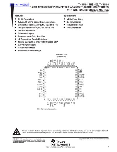 TEXAS INSTRUMENTS THS1401 THS1403 THS1408 handbook - cover page