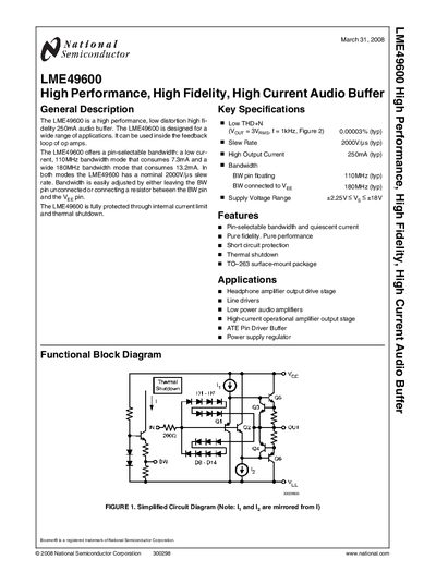 National Semiconductor LME49600 Audio Buffer Datasheet - cover page