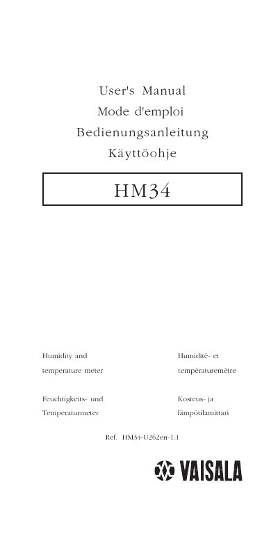 Vaisala HM34 Humidity and Temperature Meter User Manual - cover page