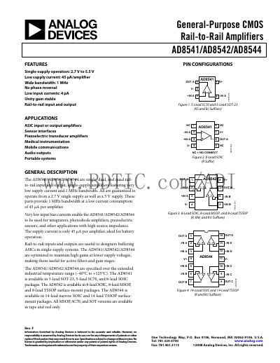 Analog Devices AD8541/AD8542/AD8544 Datasheet - cover page