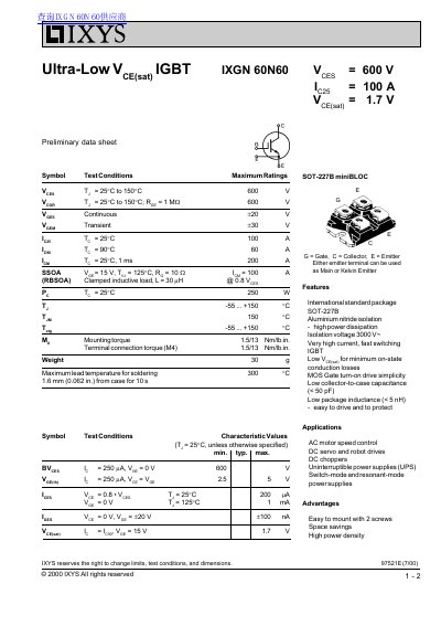 IXYS IXGN 60N60 IGBT Preliminary Data Sheet - cover page