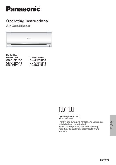 Panasonic F568979 Series Air Conditioner Operating Instructions - cover page