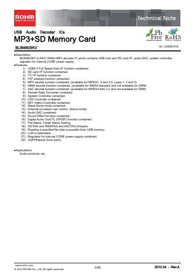 ROHM BU94603KV Audio Decoder IC Technical Note - cover page