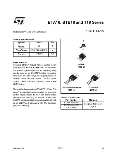 STMicroelectronics BTA16/BTB16/T16 Series Triac Handbook - cover page