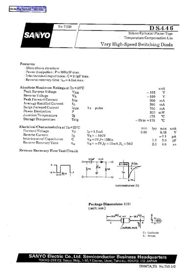 SANYO DS446 Silicon Epitaxial Planar Type Datasheet - cover page