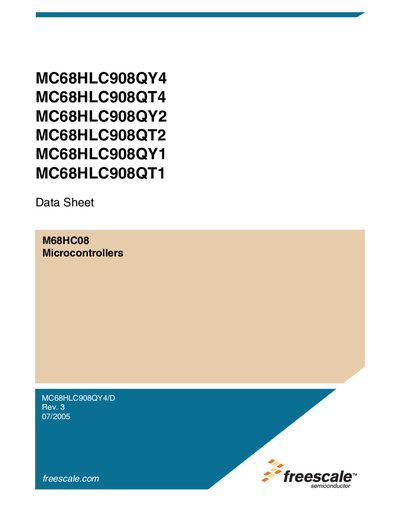 FREESCALE SEMICONDUCTOR MC68HLC908QY4 MC68HLC908QT4 MC68HLC908QY2 MC68HLC908QT2 MC68HLC908QY1 MC68HLC908QT1 Manual - cover page