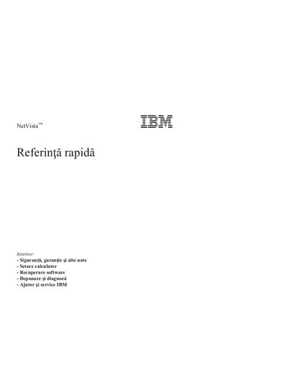 IBM NetVista Quick Reference Guide - cover page