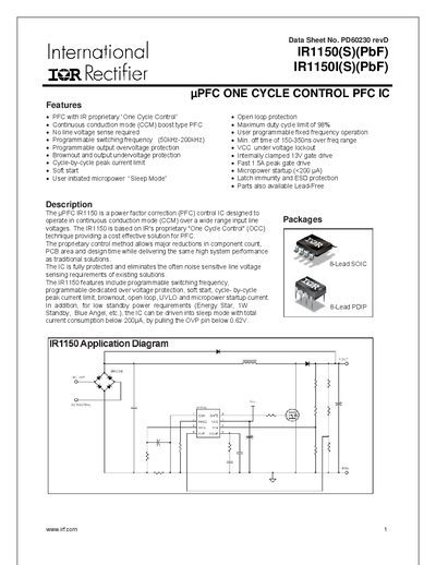 INTERNATIONAL RECTIFIER IR1150(S)(PbF) IR1150I(S)(PbF) Data Sheet - cover page