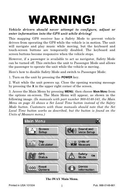 iWAY 500C GPS Receiver Safety Mode Manual - cover page