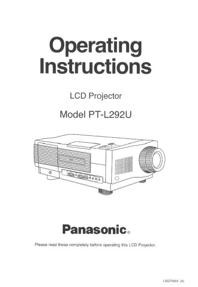 Panasonic PT-L292U LCD Projector Operating Instructions - cover page