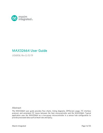 Maxim Integrated MAX32664 Microcontroller User Guide - cover page