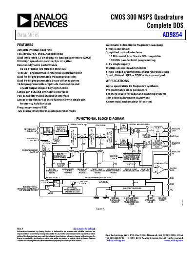 Analog Devices AD9854 Digital Synthesizer Data Sheet