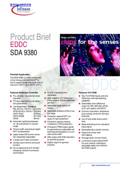 Infineon SDA 9380 Deflection Controller Block Diagram Manual - cover page