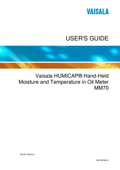 Vaisala MM70 Hand‑Held Moisture and Temperature Meter User Guide - cover page